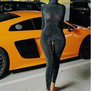 Plain Stand Collar Open-back Jumpsuit