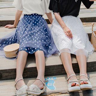 Mesh Overlay Dotted Skirt