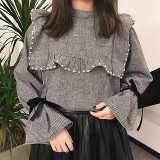 Embellished Frilled Yoke Long-sleeve Top
