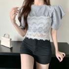 Balloon-sleeve T-shirt / Lace Camisole Top