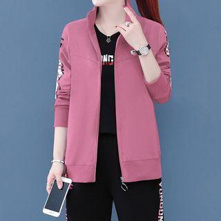 Set: Lettering Long-sleeve T-shirt + Zip Jacket + Sweatpants