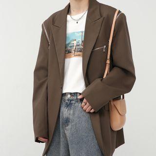 Zip-accent One-button Blazer