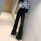 Newspaper Print Long-sleeve T-shirt / Bell Bottom Jeans