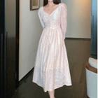 Long-sleeve Ruched Velvet Dress