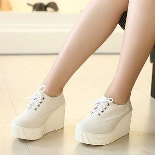 Lace-up Canvas Wedge Oxfords