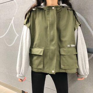 Contrast Sleeve Cropped Loose Jacket
