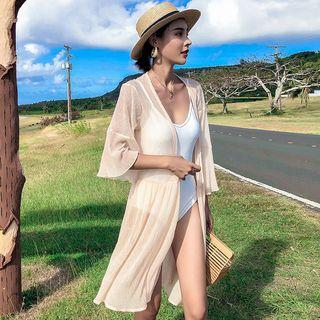 3/4-sleeve Open Front Jacket As Shown In Figure - One Size