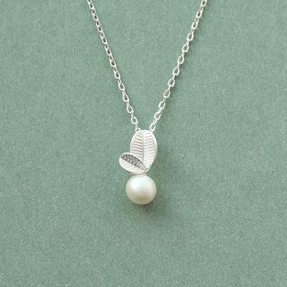 Faux Pearl Plant Pendant Sterling Silver Necklace
