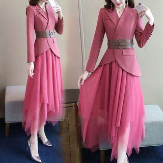 Set: Tie Waist Blazer + Midi Skirt