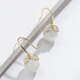 Rhinestone Cat Eye Stone Flower Dangle Earring Gold - One Size