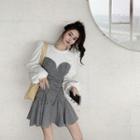 Puff-sleeve Mock Two-piece Plaid Mini Dress
