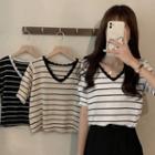 Striped-sleeve T-shirt