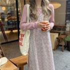 Long-sleeve T-shirt / Floral Print Midi Overall Dress