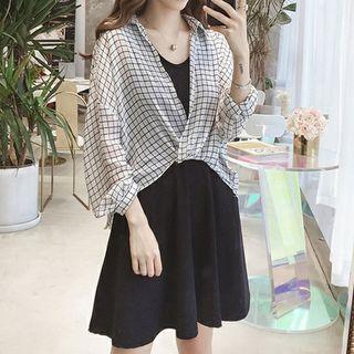 Plaid Shirt + Strappy A-line Midi Dress
