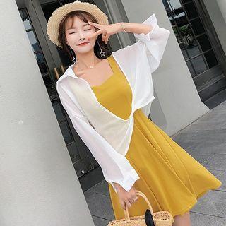Set: Spaghetti-strap A-line Dress + Light Jacket