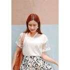Cutaway-neckline Lace Sleeve Top