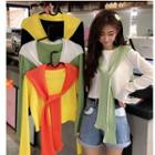 Plain Long-sleeve T-shirt / Ribbed Knitted Cape