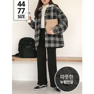 Hooded Plaid Padded Jacket Plaid - One Size