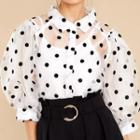 Puff Sleeve Dotted See Through Shirt
