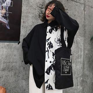 Color Block Printed Oversize Shirt As Shown In Figure - One Size