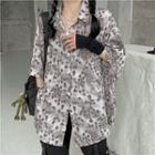 Elbow-sleeve Printed Shirt Gray - One Size