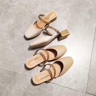 Faux Leather Block Heel Mary Jane Mules