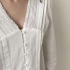 V-neck Lace-detail Blouse White - One Size