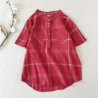 Short-sleeve Plaid Buttoned Placket Top