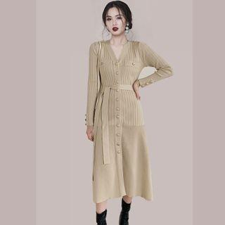 Tie-side Ribbed Knit Dress