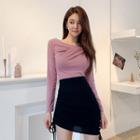 Set; Asymmetric Shirred Long-sleeve T-shirt + Pencil Skirt
