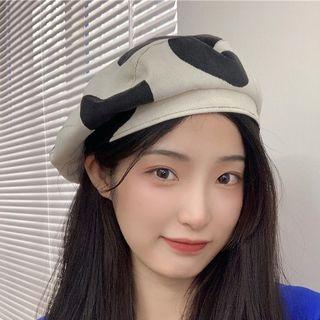 Milk Cow Print Beret Black & Beige - One Size
