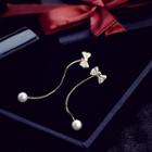 Rhinestone Bow Faux Pearl Ear Jacket