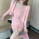 Beaded Open Jacket / Spaghetti Strap Drawstring Mini Dress