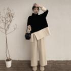 Two-tone Turtleneck Oversize Sweater / Cropped Wide-leg Pants