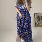 Sleeveless Floral Midi A-line Dress Floral - Blue - One Size