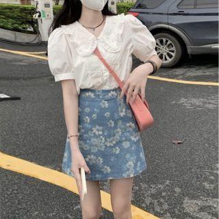 Short-sleeve Blouse / Floral Skirt