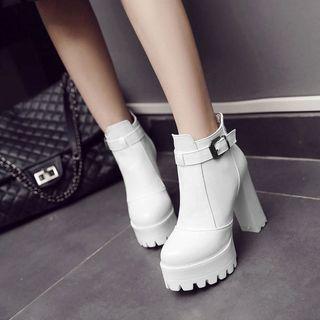 Buckled Chunky Heel Platform Short Boots