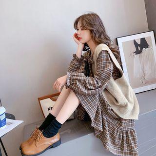 Plaid Midi A-line Dress / Sweater Vest