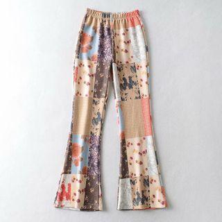 Print Panel Boot-cut Pants