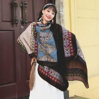 Patterned Shawl Black & Gray - One Size
