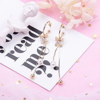 Faux Crystal Bow Faux Pearl Fringed Earring 1 Pair - As Shown In Figure - One Size