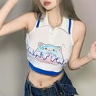 Cartoon Cat Print Crop Tank Top