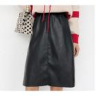 Faux Leather A-line Skirt Black - One Size