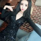 Long-sleeve Sequined Mini Bodycon Dress