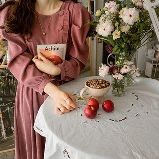 Asymmetric-button Frilled Long Dress With Sash