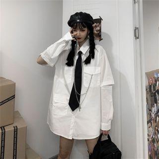 Long-sleeve Tie-neck Cargo Shirt