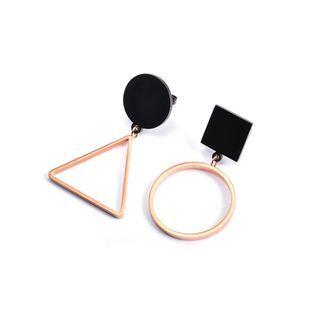 Simple Personality Plated Rose Gold 316l Stainless Steel Geometric Round Triangle Asymmetric Earrings Rose Gold - One Size
