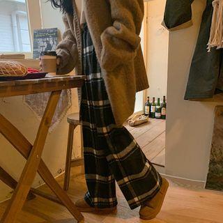 Wide-leg Woolen Plaid Pants