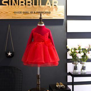 Long-sleeved Fleece-lined Plain Mesh Sheath Dress