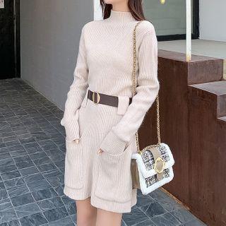 Mock-neck Knit Mini A-line Dress